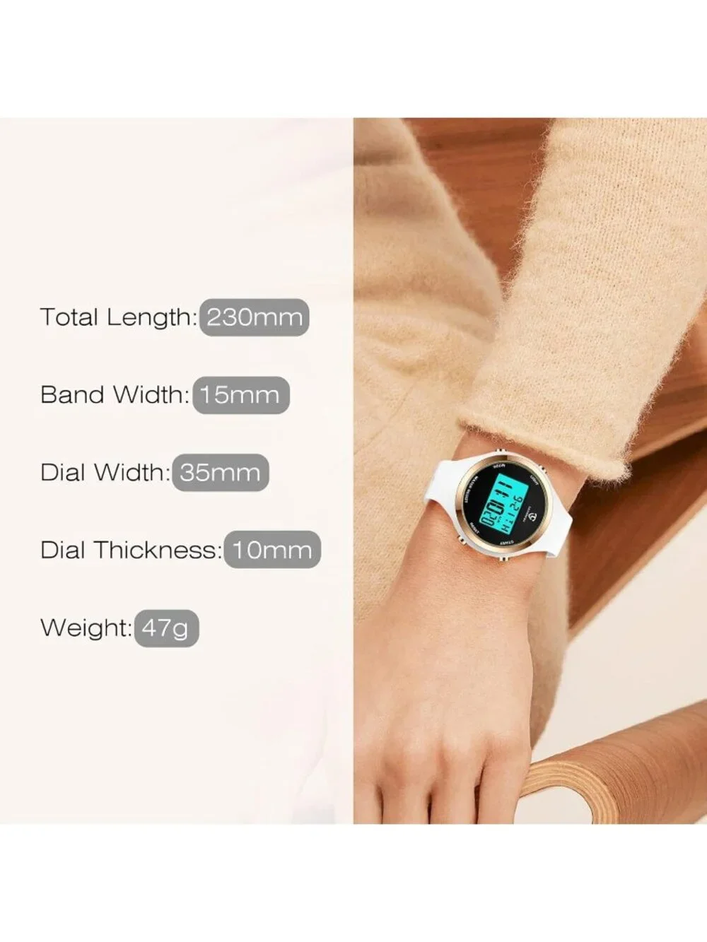 Women's White Quartz Chronograph Waterproof Outdoor Sport Alarm Digital Watch